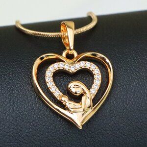 "Rose Gold Mother and Child Heart Pendant with Sparkling CZ Accents, XPPT1377